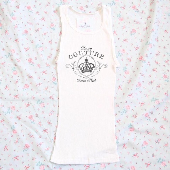Tops - swag couture crown ribbed tank top y2k mcbling saint pink